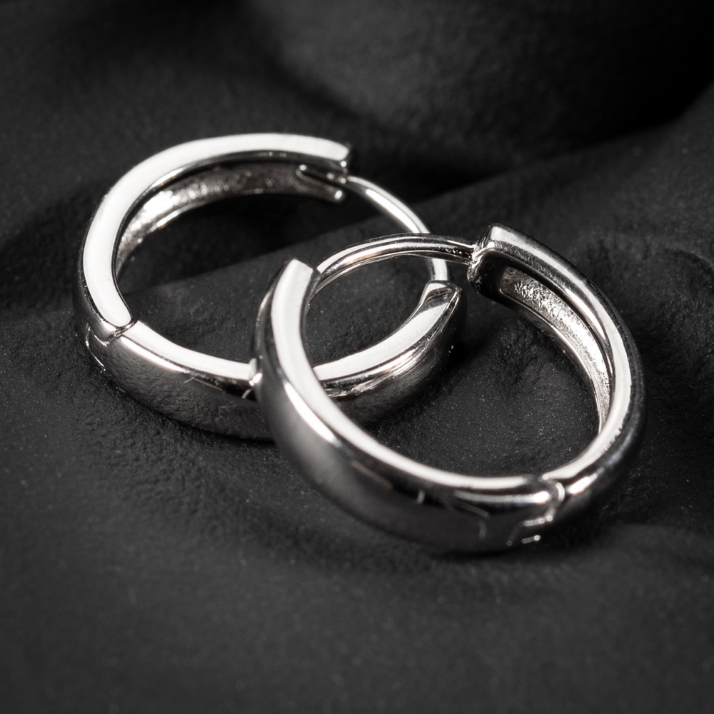 Small Solid 925 Sterling Silver White Gold Plated Men's Huggie Hoop Earrings